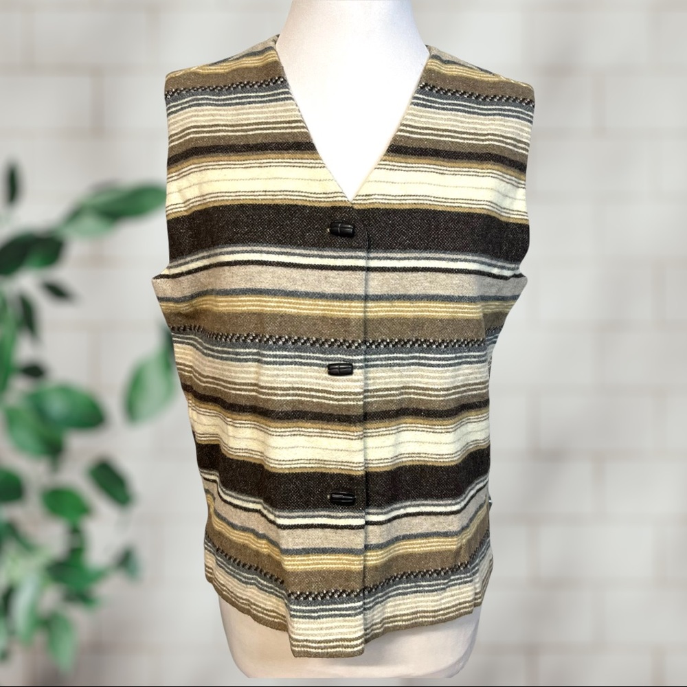 Vintage 90s Coldwater Creek Wool Blend Striped Southwest Inspired Vest Size M